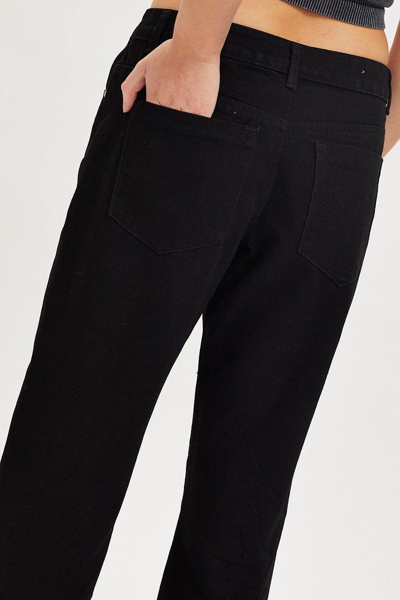 Black Straight Denim Jeans High Rise