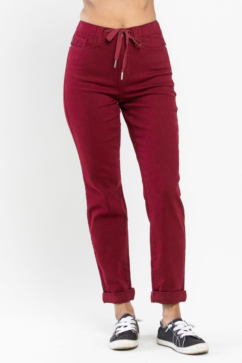 Judy Blue High Waist Pull On Double Cuff Jogger Scarlet Denim Jeans 88727