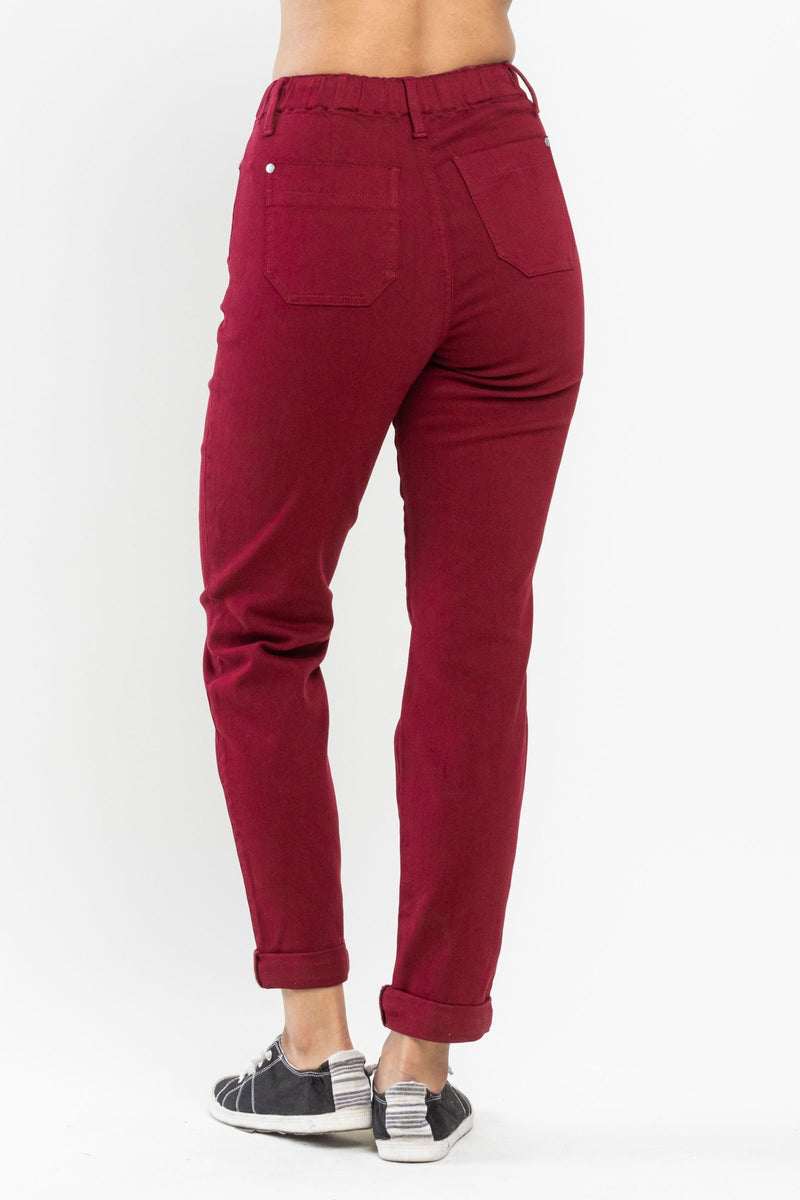 Judy Blue High Waist Pull On Double Cuff Jogger Scarlet Denim Jeans 88727
