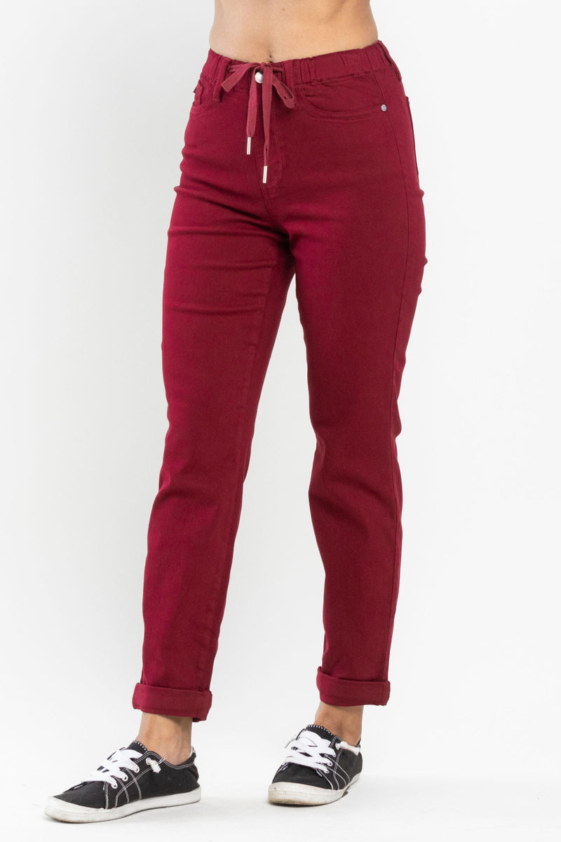 Judy Blue High Waist Pull On Double Cuff Jogger Scarlet Denim Jeans 88727
