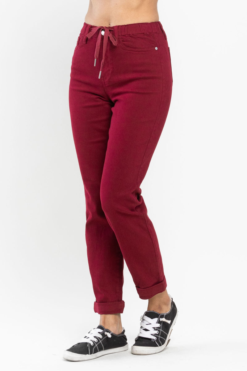 Judy Blue High Waist Pull On Double Cuff Jogger Scarlet Denim Jeans 88727