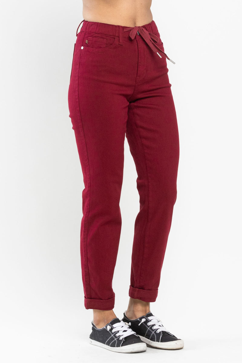Judy Blue High Waist Pull On Double Cuff Jogger Scarlet Denim Jeans 88727