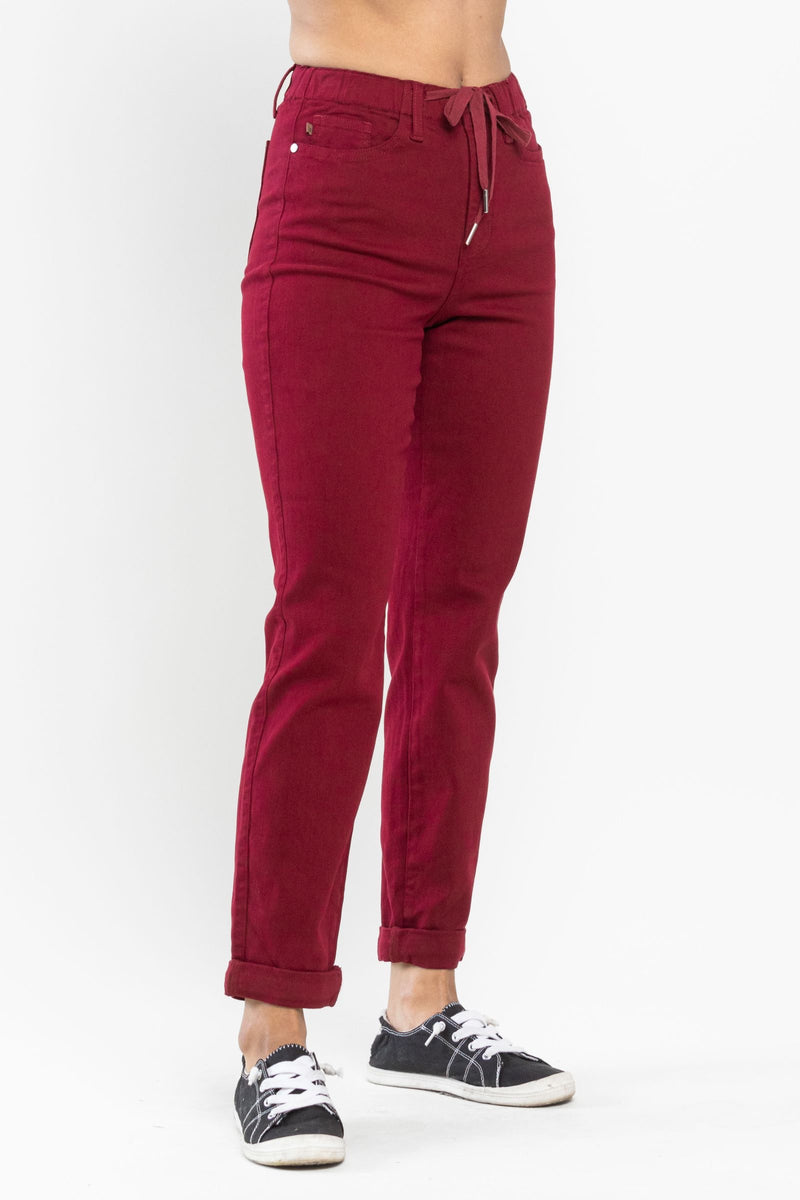 Judy Blue High Waist Pull On Double Cuff Jogger Scarlet Denim Jeans 88727