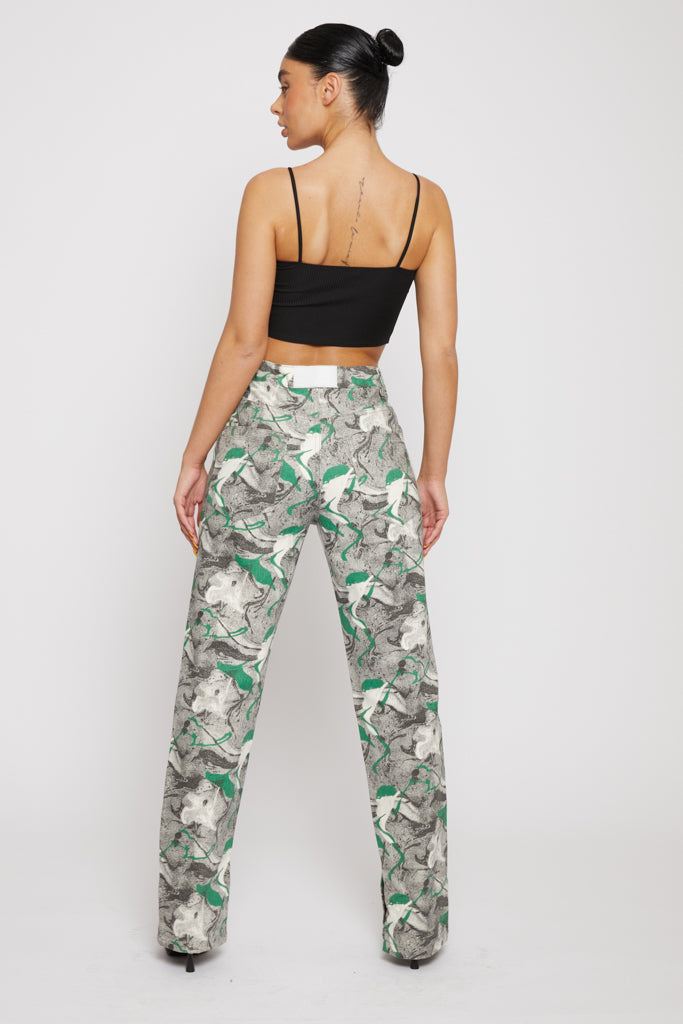 PRINTED DENIM JEANS - GREEN
