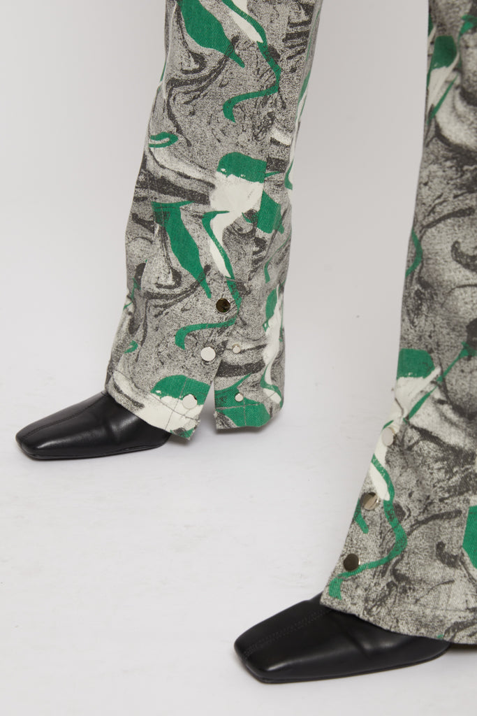 PRINTED DENIM JEANS - GREEN
