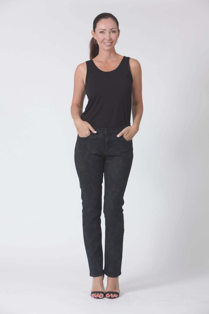 W04B1006 Deep Sea Flower Wash Jacquard Denim Jeans