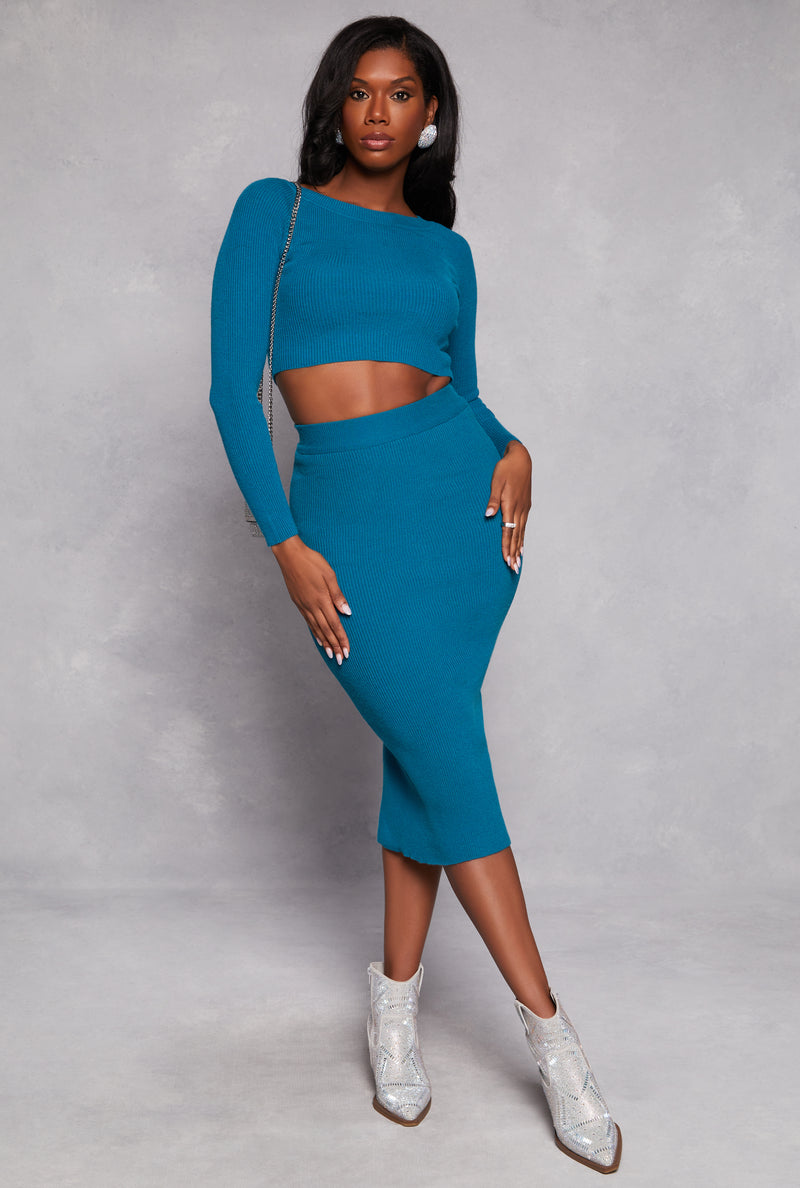 Rib Knit Cropped Crew Neck Sweater