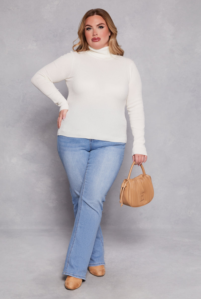 Plus Size Ribbed Knit Pullover Turtleneck Sweater