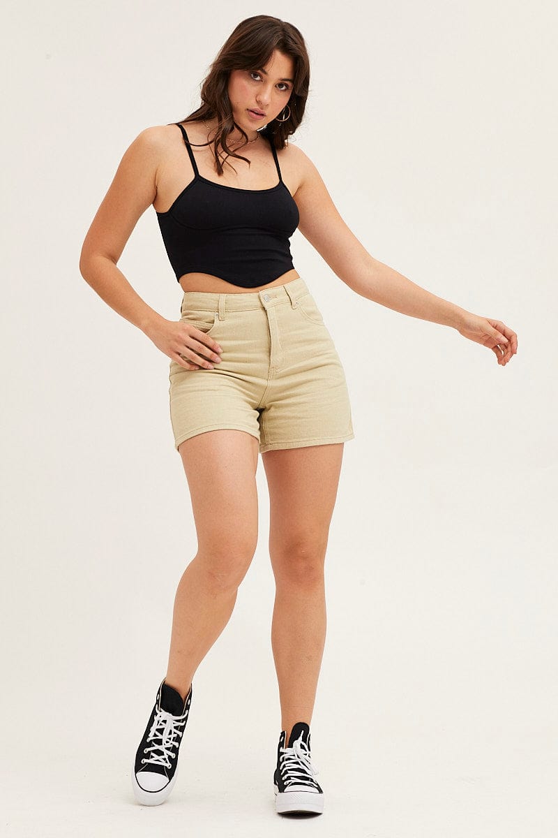 Black Seamless Corset Detail Singlet Top