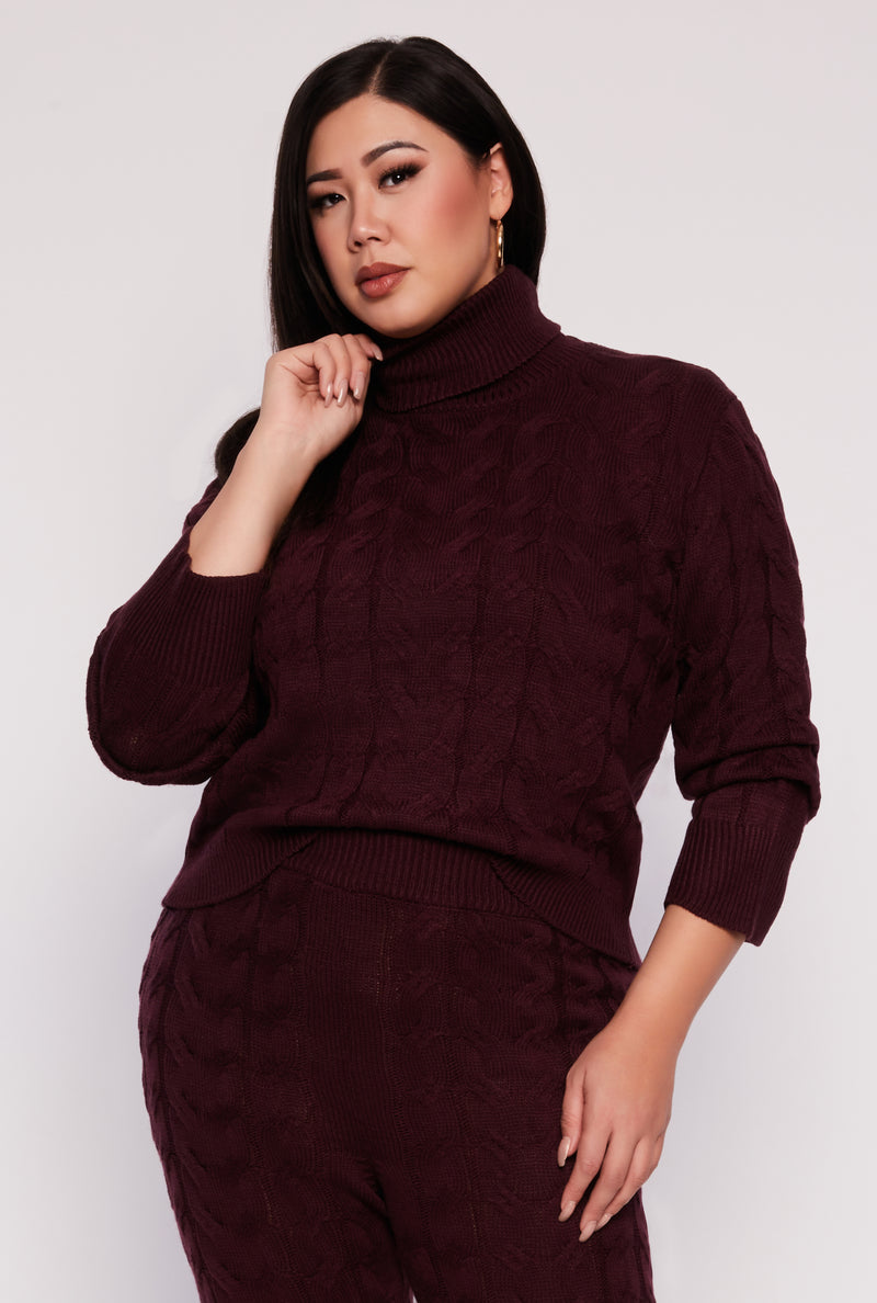 Plus Size Cable Knit Turtleneck Sweater
