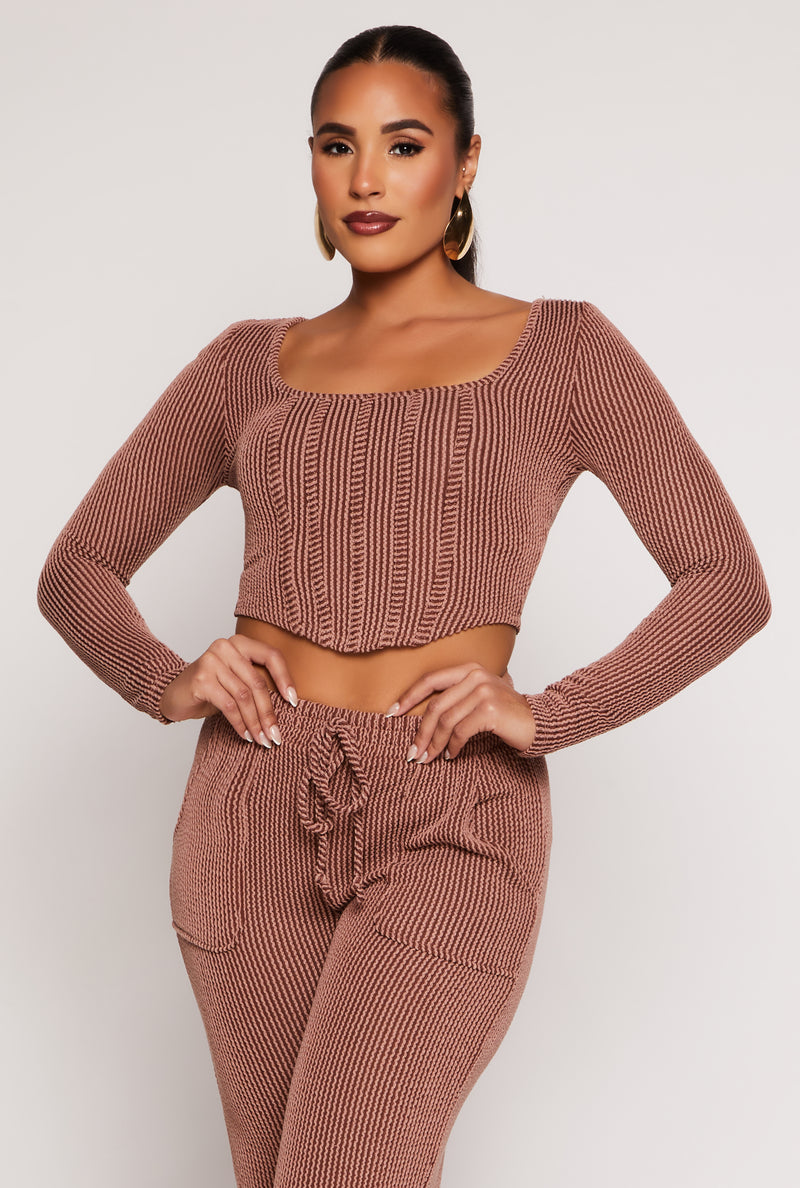 Shadow Striped Long Sleeve Corset Crop Top