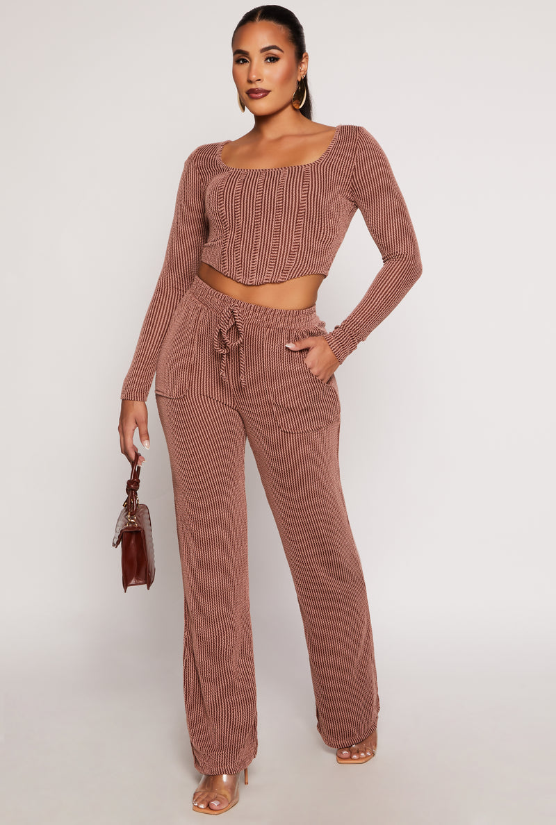 Shadow Striped Long Sleeve Corset Crop Top