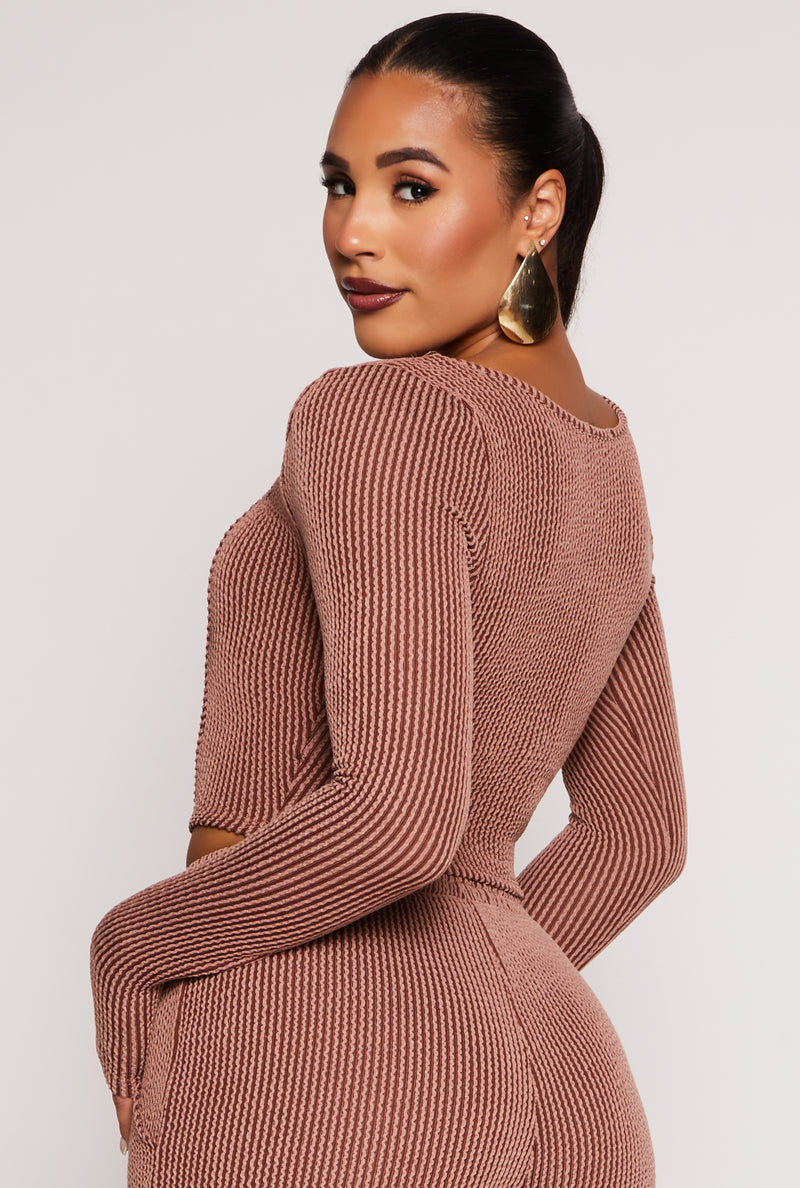 Shadow Striped Long Sleeve Corset Crop Top