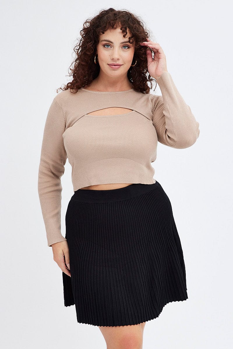 Black Knee Skirt Knit Flare