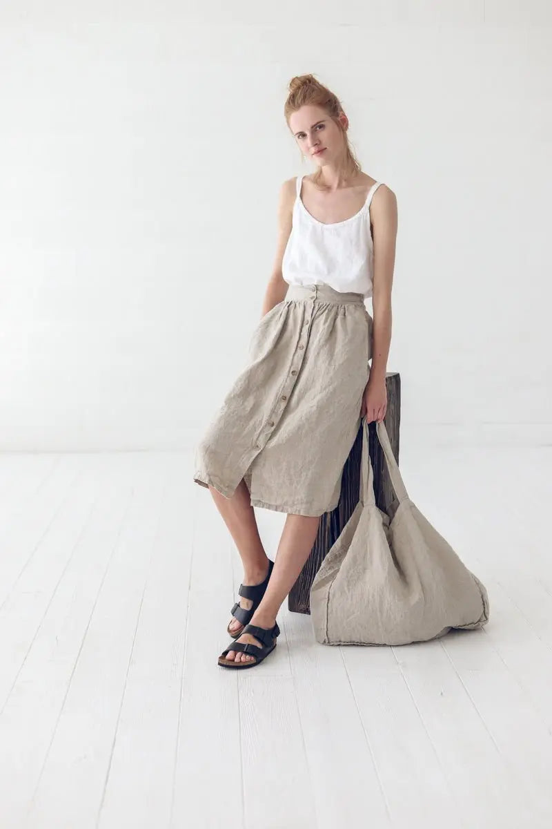 Linen Skirt With Buttons