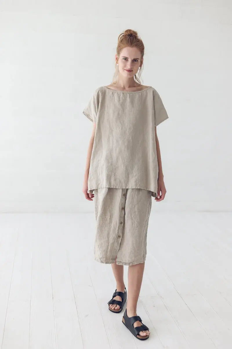 Linen Skirt With Buttons