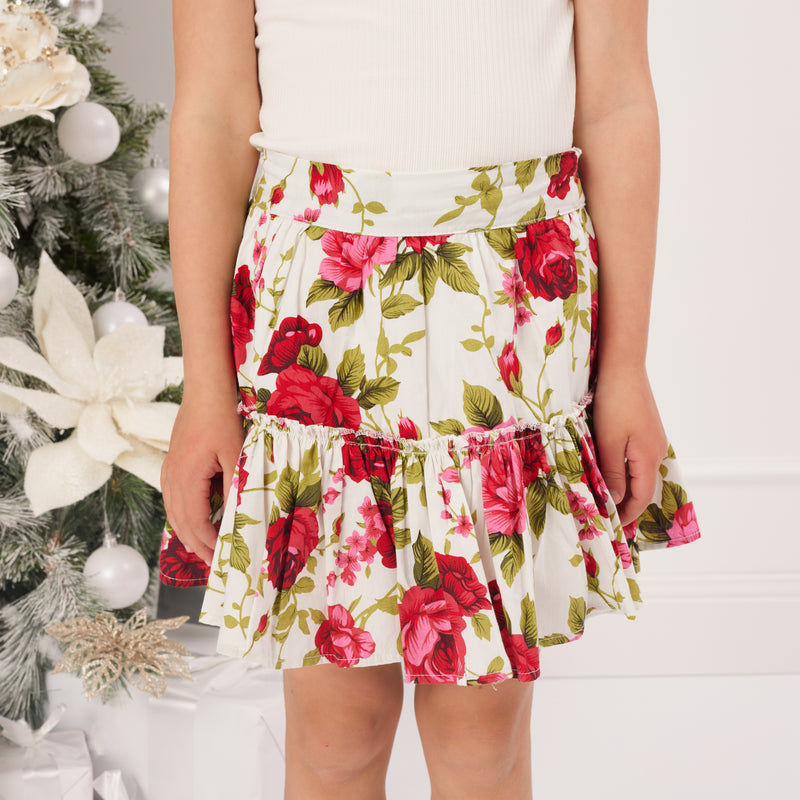 Ruffle Suspender Skirt - Ruby