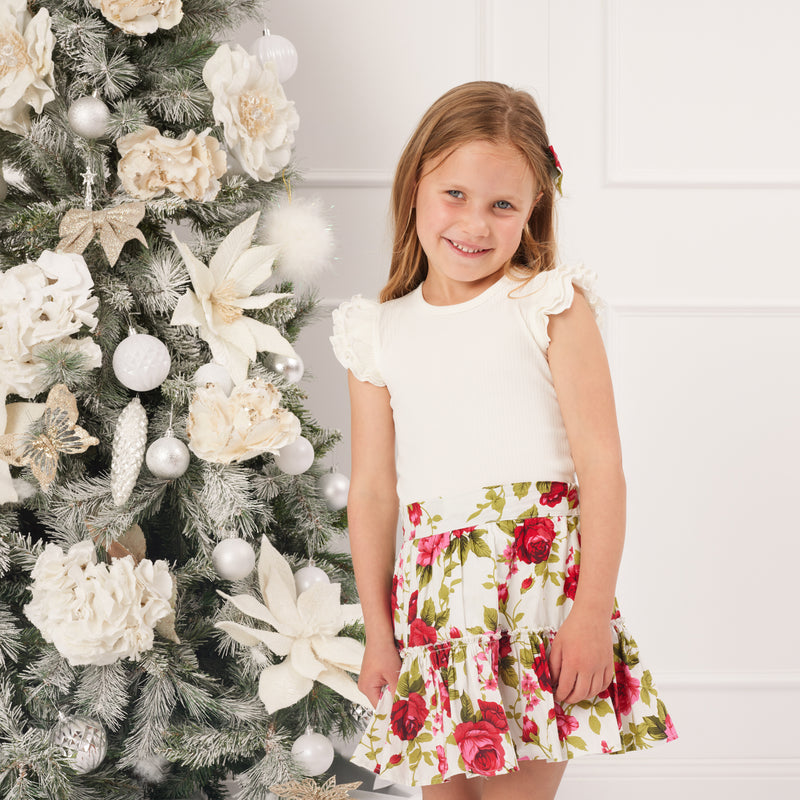 Ruffle Suspender Skirt - Ruby