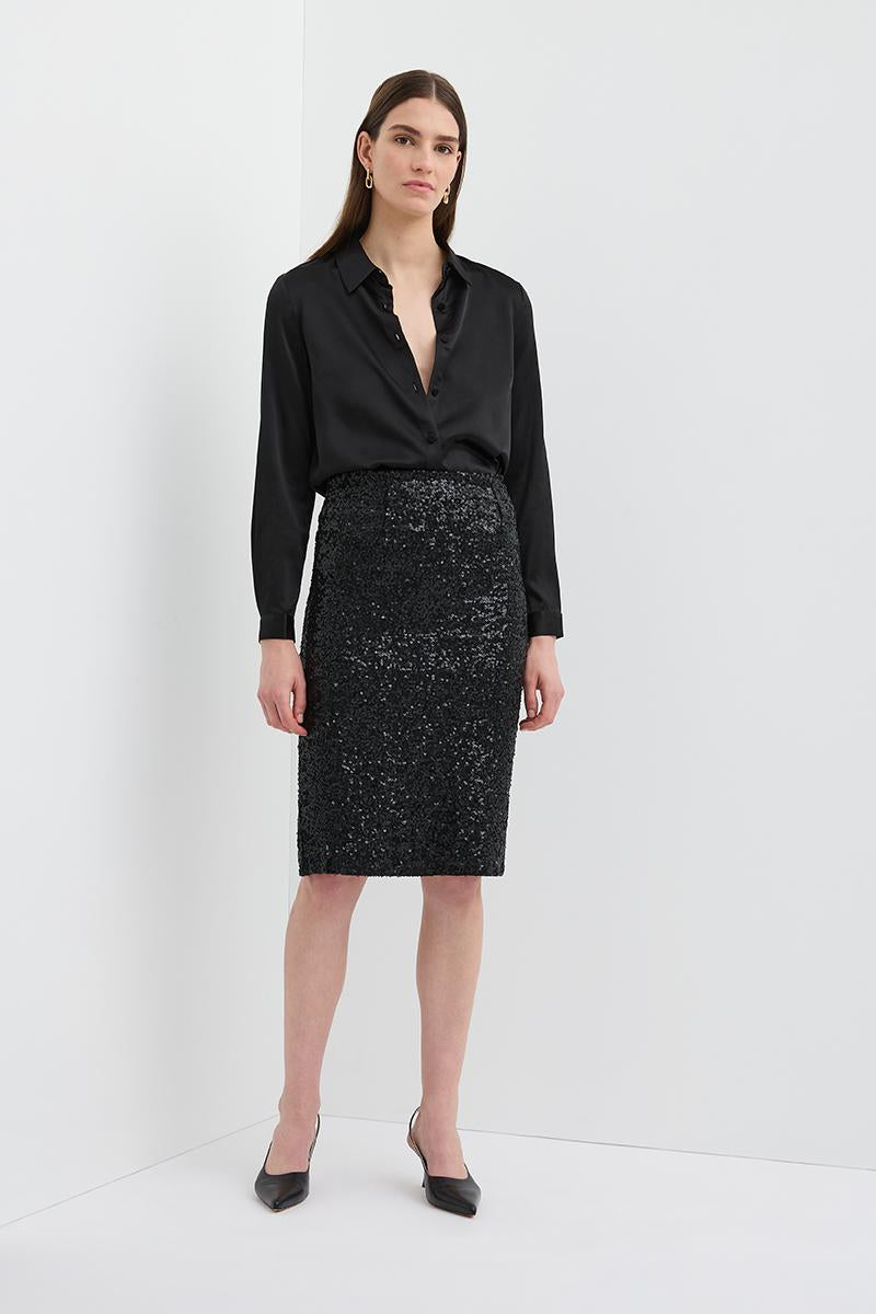 SEQUIN PENCIL SKIRT BLACK