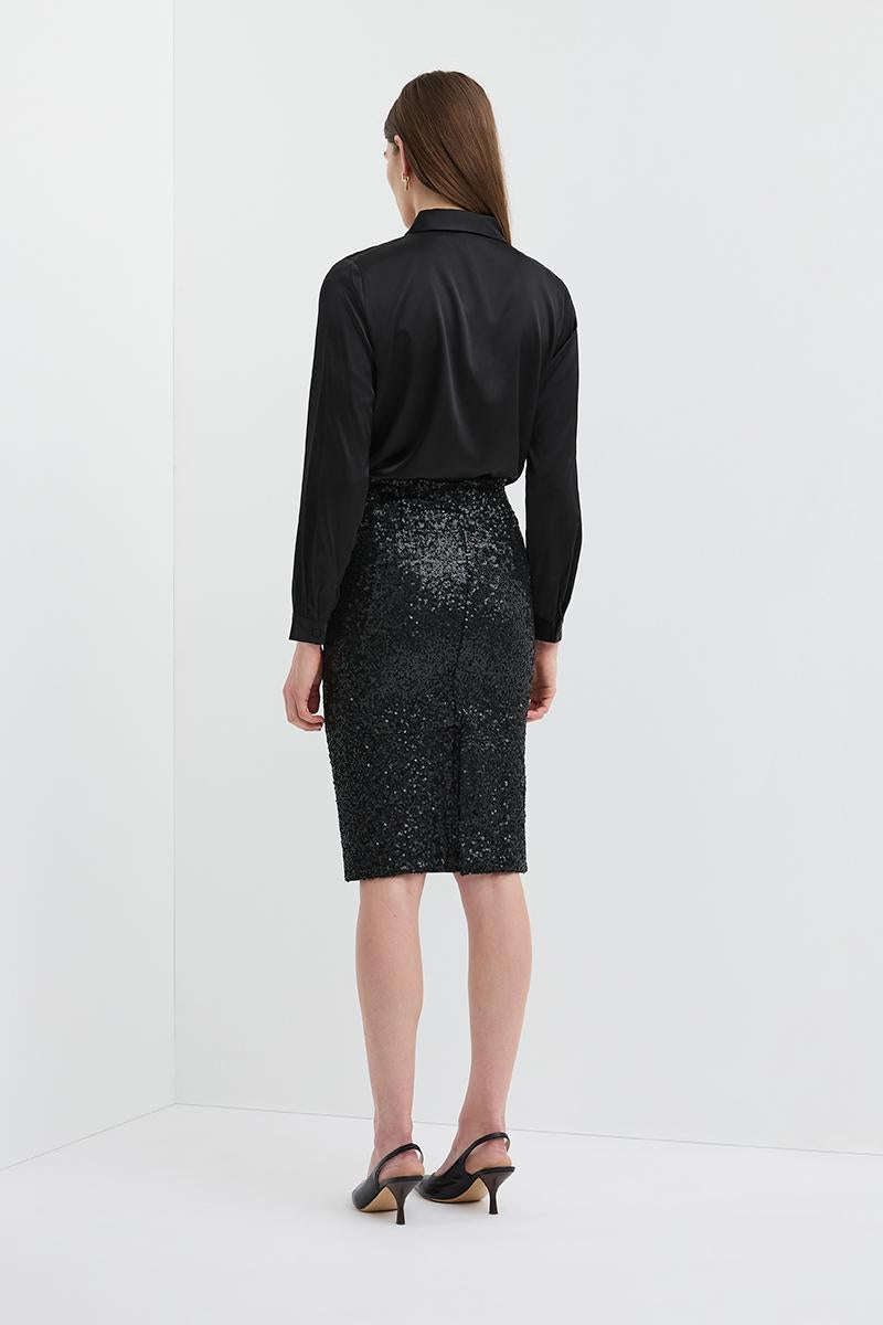 SEQUIN PENCIL SKIRT BLACK