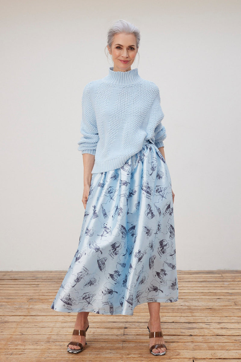 Stella Nova Juna Printed Blue Midi Skirt