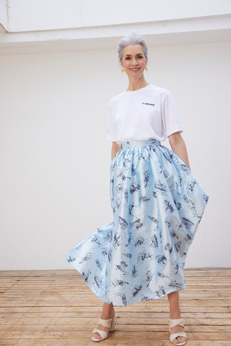 Stella Nova Juna Printed Blue Midi Skirt