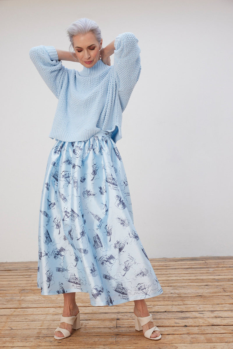 Stella Nova Juna Printed Blue Midi Skirt