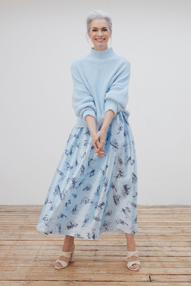 Stella Nova Juna Printed Blue Midi Skirt