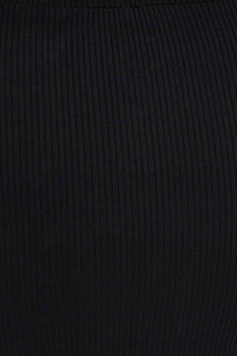 Black Midi Skirt High Waist Split Ribbed Jersey