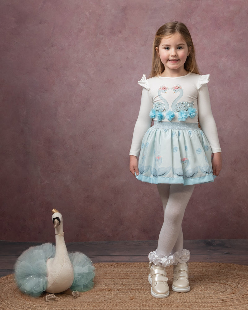 Caramelo Kids Girls Blue Swan Lake Skirt Set - 7-9 years