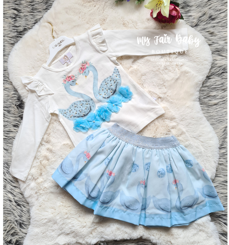 Caramelo Kids Girls Blue Swan Lake Skirt Set - 7-9 years