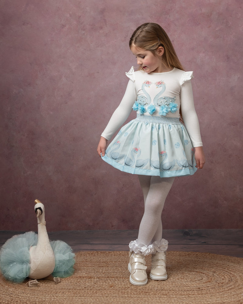 Caramelo Kids Girls Blue Swan Lake Skirt Set - 7-9 years