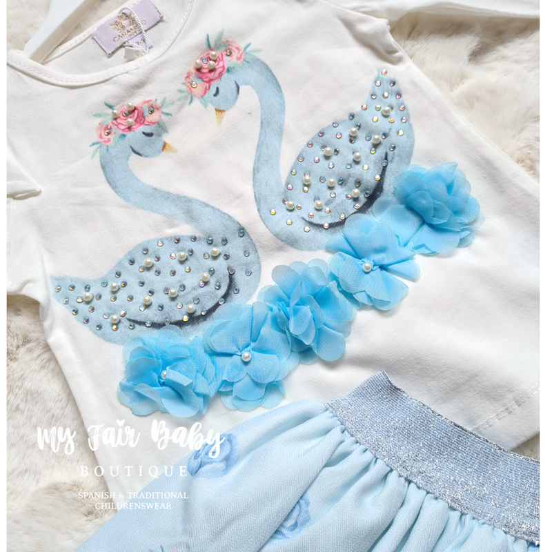 Caramelo Kids Girls Blue Swan Lake Skirt Set - 7-9 years