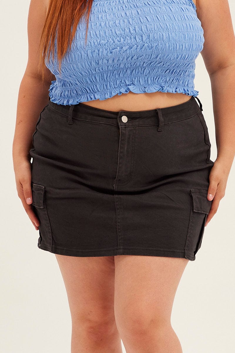 Grey Cargo Skirt Mini Side Pocket Cotton