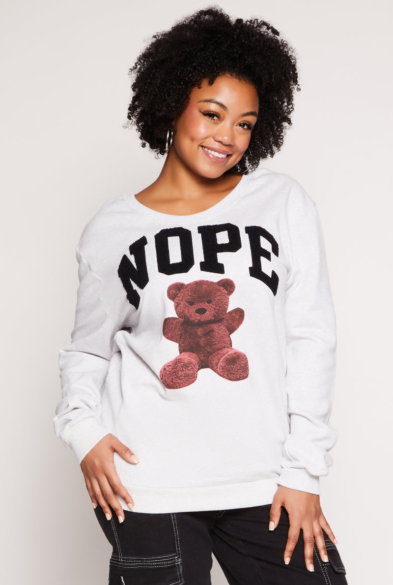 Plus Size Nope Chenille Graphic Sweatshirt