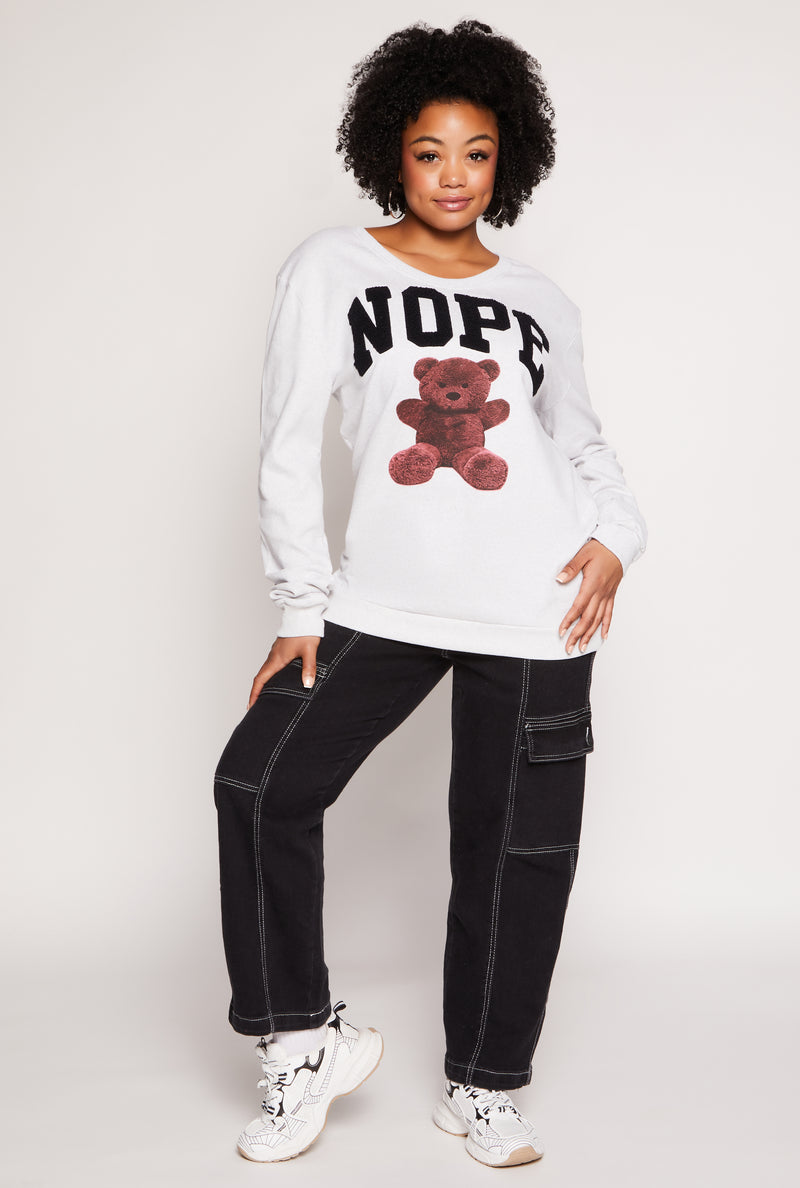 Plus Size Nope Chenille Graphic Sweatshirt