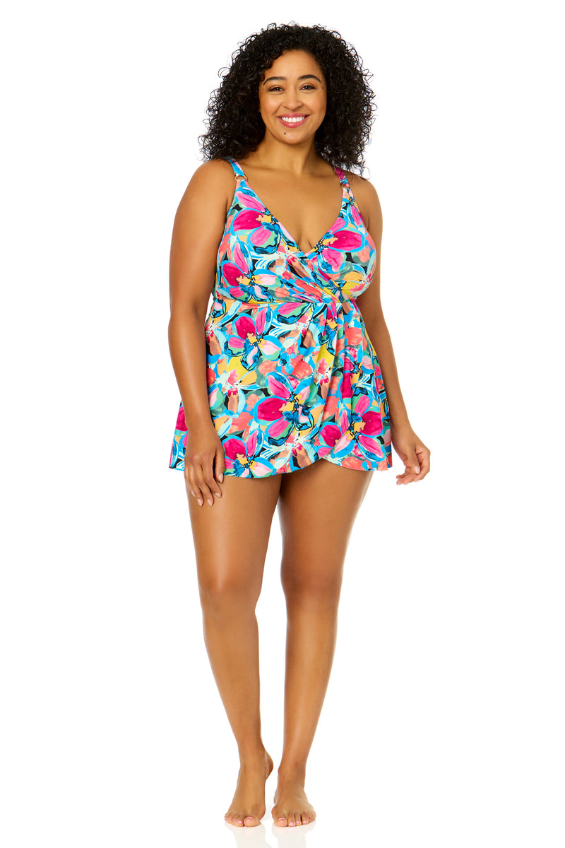 Women's Plus Size Amalfi Floral Swim Dress With Skirted Bottom