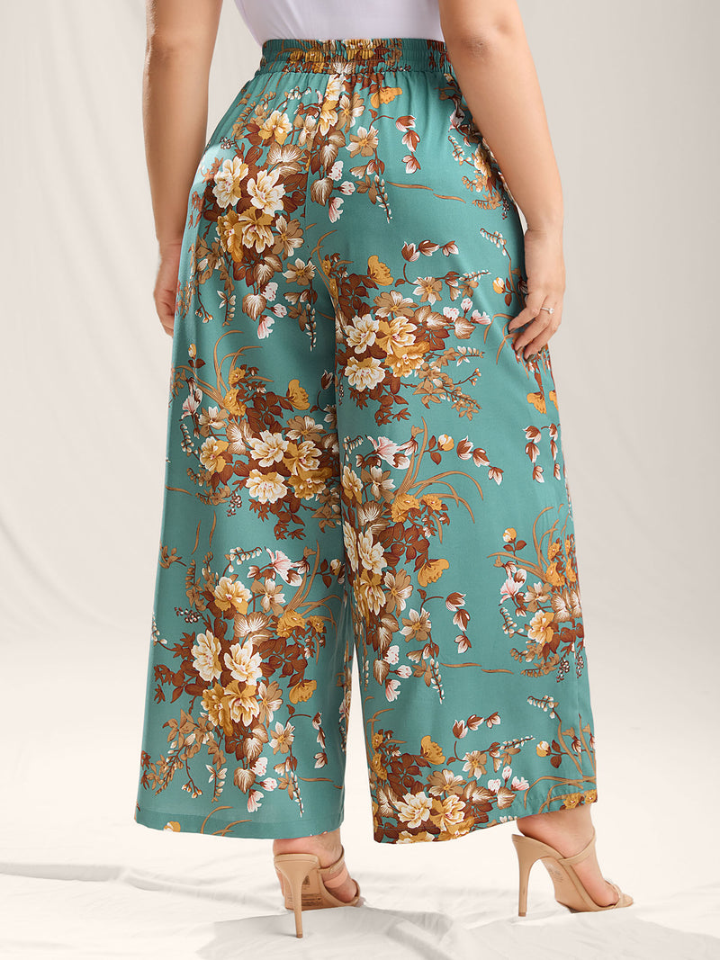 Sweet Floral Print Belted Wide-Leg Pants