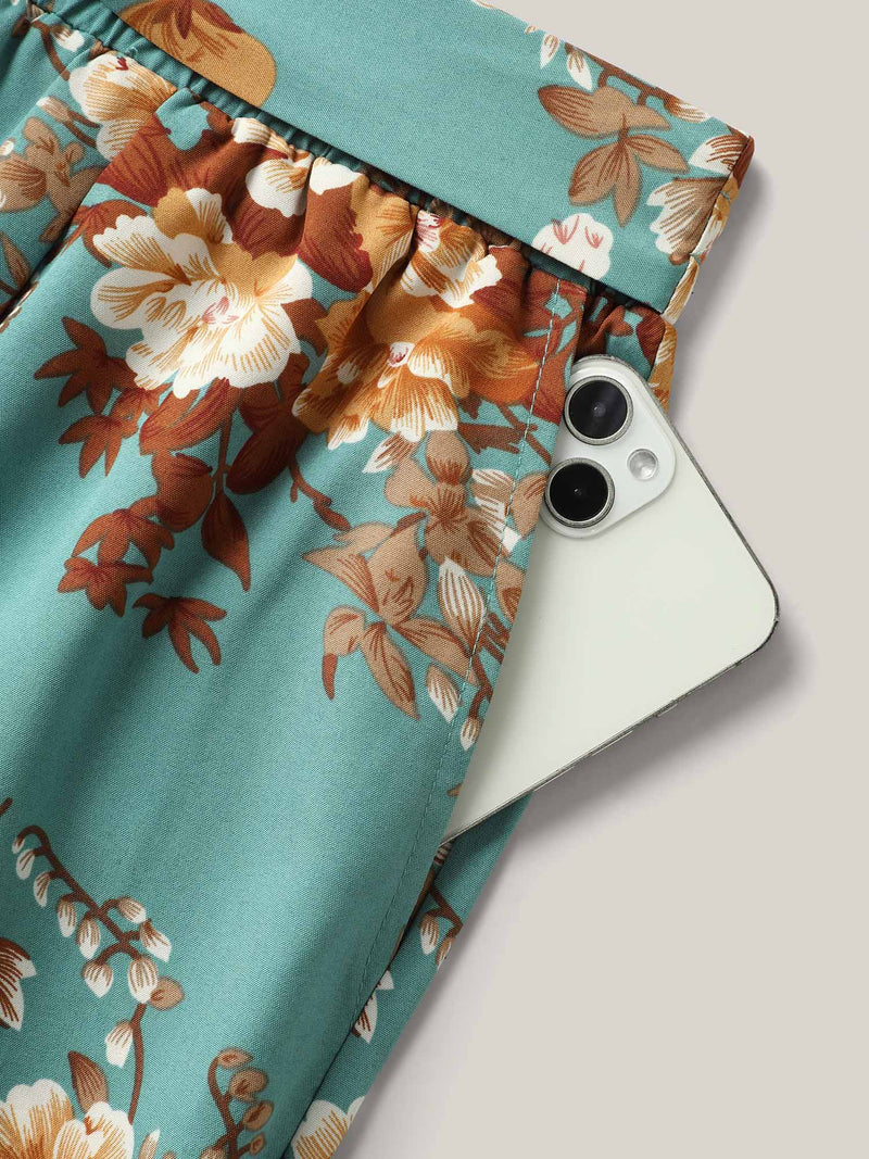Sweet Floral Print Belted Wide-Leg Pants