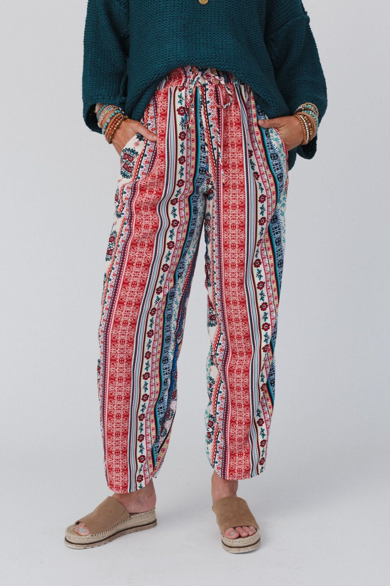 The Nest Staycation Wide Leg Drawstring Pant - Red Clay