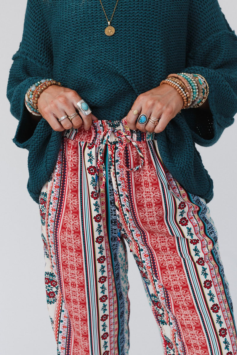The Nest Staycation Wide Leg Drawstring Pant - Red Clay