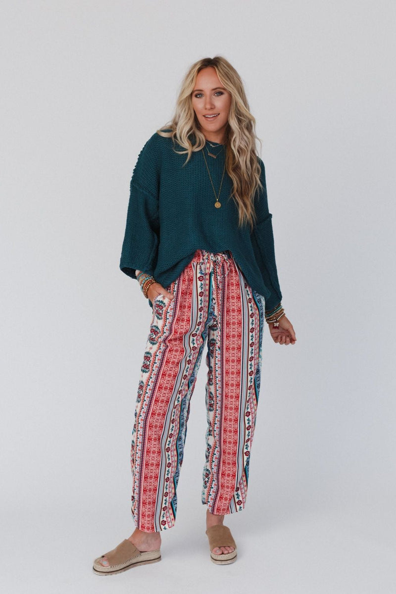 The Nest Staycation Wide Leg Drawstring Pant - Red Clay