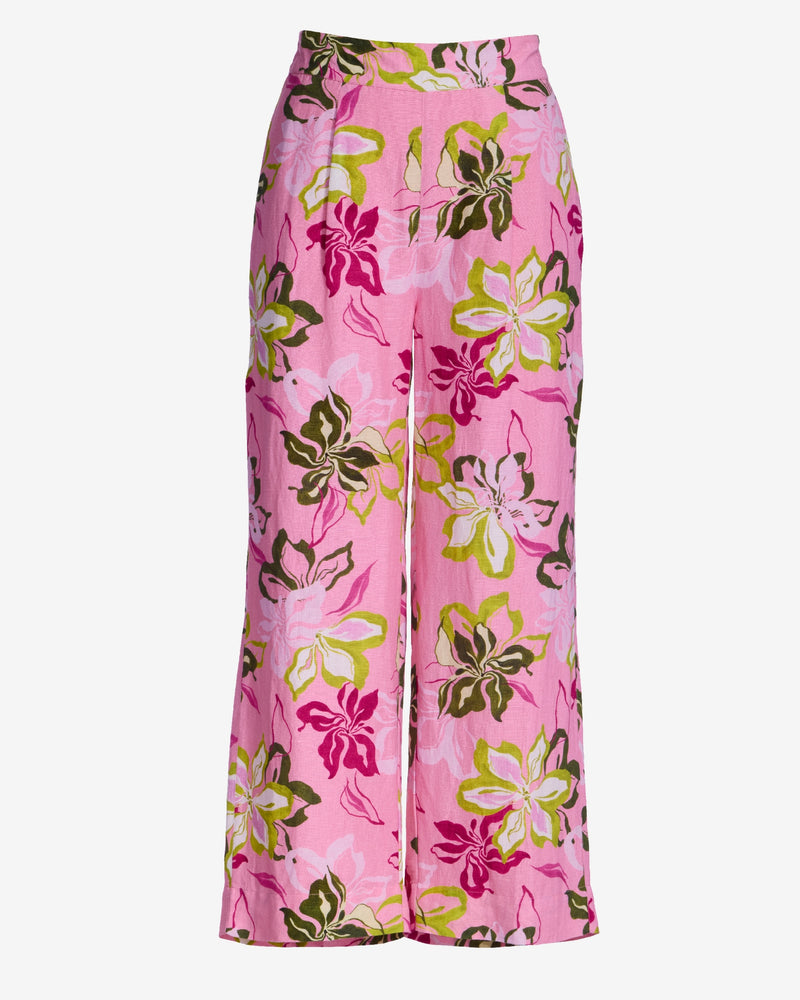 Malibu Linen Cropped Print Pant Painted Poppies