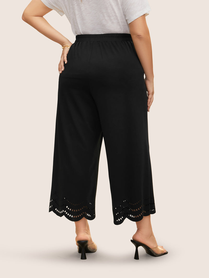 Medium stretch Laser Cut Elastic Waist Pants