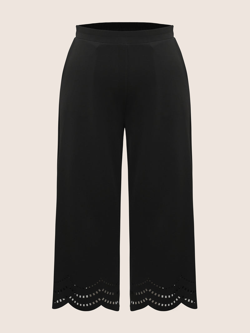 Medium stretch Laser Cut Elastic Waist Pants