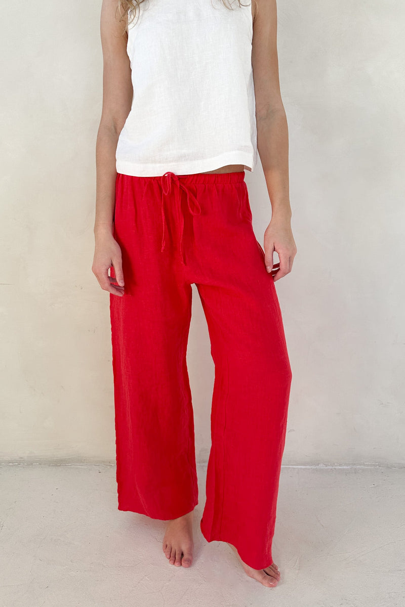 Sunkissed Linen Pants in Americana Red