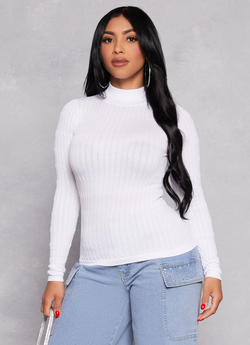 Seamless Cable Knit Mock Neck Top