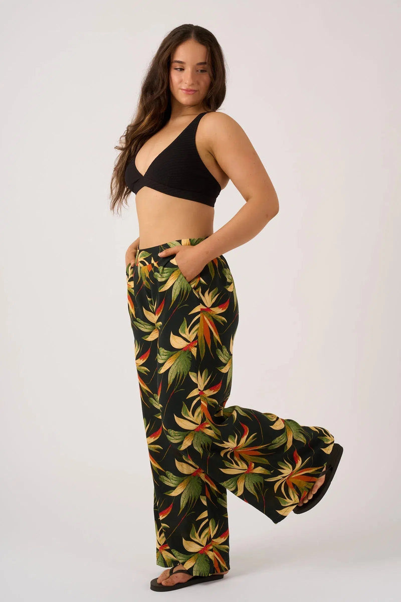 Sustainable Viscose Wide Leg Pant With Pockets - Black Tropico