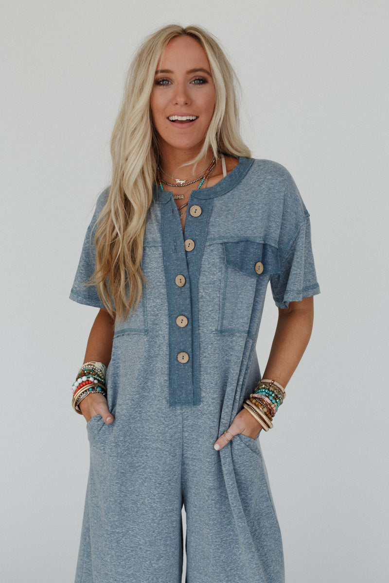 The Nest Jodi Short Sleeve Jumpsuit - Blue