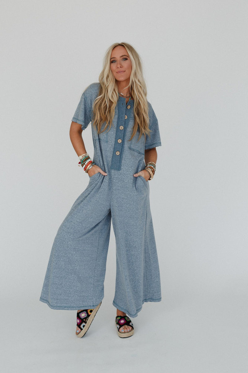 The Nest Jodi Short Sleeve Jumpsuit - Blue